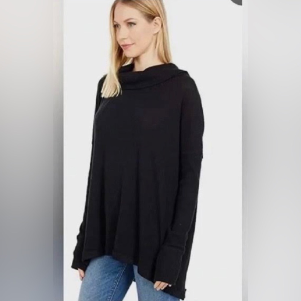 Free People NWT Juicy Long Sleeve Cowl Neck Split Back Thermal Black Large